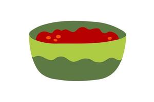 tradizionale messicano piatto con pomodoro salsa nel un' verde ciotola. vettore piatto cibo illustrazione isolato su bianca.