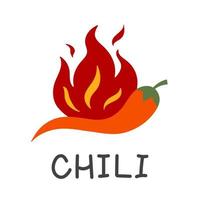 caldo rosso chili Pepe con fuoco. isolato piatto vettore illustrazione design su bianca