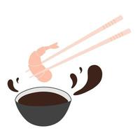 gamberetto nel il bastoncini e soia salsa. vettore cartone animato piatto scarabocchio illustrazione isolato su bianca sfondo.