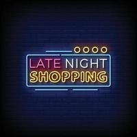 neon cartello in ritardo notte shopping con mattone parete sfondo vettore