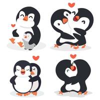 le coppie del pinguino del fumetto abbracciano con il cuore