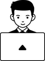 dipendente uomo Lavorando il computer portatile attività commerciale azienda libero professionista lavoratore elemento illustrazione semi-solido nero e bianca vettore