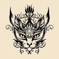 gatto con corona mano disegnato tribale Vintage ▾ illustrazione vettore
