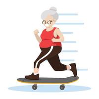 illustrazione vettoriale di skateboard equitazione donna anziana