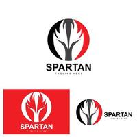 spartano logo, guerra casco completo da uomo vettore, barbaro armatura icona, vichingo, Palestra in forma disegno, fitness vettore