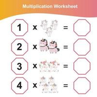 moltiplicazione foglio di lavoro per bambini. prescolastico matematica foglio di lavoro. stampabile matematica foglio di lavoro. vettore