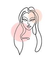 semplice, minimalista vettore illustrazione di bellissimo donna viso. linea disegno con acquerello macchie.