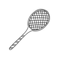 mano disegnato vettore illustrazione di un' tennis racchetta nel scarabocchio stile. carino illustrazione di un' sport attrezzatura su un' bianca sfondo.