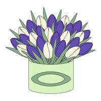 un' enorme colorato mazzo di fioritura tulipani nel cerchio scatola nel cartone animato piatto stile nel di moda sfumature. vettore