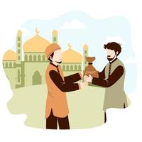 musulmano dando zakat islamico beneficenza nel Ramadan vettore