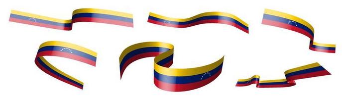 impostato di vacanza nastri. Venezuela bandiera agitando nel vento. separazione in inferiore e superiore strati. design elemento. vettore su bianca sfondo