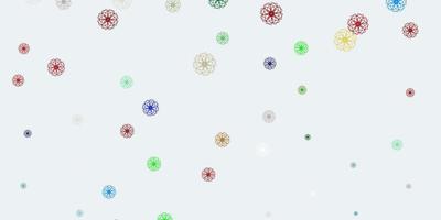 sfondo doodle vettoriale multicolore chiaro con fiori.