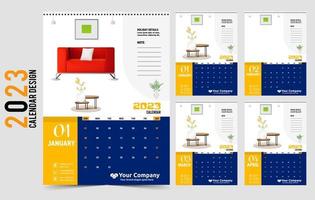 parete calendario 2023 creativo disegno, semplice mensile verticale Data disposizione per 2023 anno nel inglese. 12 mesi calendario modelli, moderno nuovo anno calendario design. aziendale o attività commerciale calendario. vettore