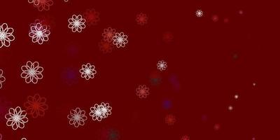 trama di doodle vettoriale rosso chiaro, giallo con fiori.