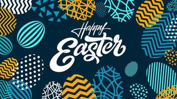 contento Pasqua tipografia su astratto sfondo con uovo sagomato geometria. colorato vettore sfondo con scritte, calligrafia per primavera vacanza, saluto carta.