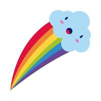 carino arcobaleno nuvola kawaii stile piatto vettore