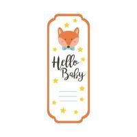 baby shower card con volpe e ciao baby scritte, stile di tiraggio della mano vettore