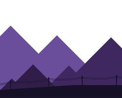 montagne viola con disegno vettoriale del paesaggio di recinzione