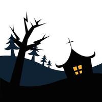 casa di halloween e disegno vettoriale albero