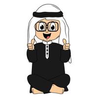 contento musulmano ragazzo cartone animato illustrazione vettore