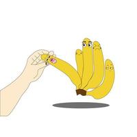 illustrazione di un' persona assunzione un' pezzo di Banana vettore