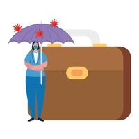 donna con maschera ombrello e valigia di disegno vettoriale di fallimento
