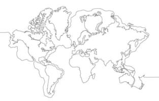 pulito mondo carta geografica con schema uno ictus linea arte stile vettore
