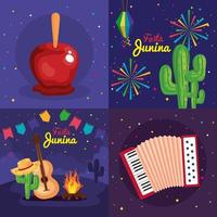 festa junina set cards, brasile june festival con decorazioni vettore