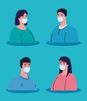 persone che indossano mascherina medica con febbre alta sintomo di coronavirus covid 19 vettore