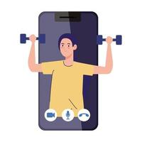app per fitness, allenamento e allenamento, donna che pratica sport su smartphone, sport online vettore