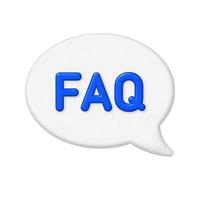 discorso bolla 3d icona. blu 3d FAQ lettere su un' bianca bolla sfondo. vettore illustrazione.