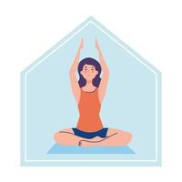 stare a casa, donna che medita, concetto di yoga, meditazione, relax, stile di vita sano vettore