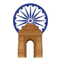 cancello india, famoso monumento con ruota blu ashoka indiana vettore