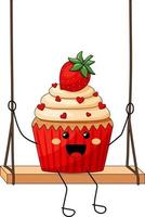 contento fragola Cupcake equitazione su un' swing vettore