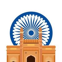 gateway, famoso monumento con il simbolo indiano della ruota blu di ashoka vettore