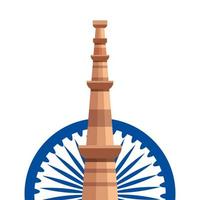 il famoso monumento qutub minar dell'India con la ruota blu di ashoka vettore