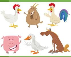 set di caratteri di animali da fattoria felice del fumetto vettore