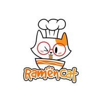 carino ramen gatto logo portafortuna con capocuoco cappello vettore