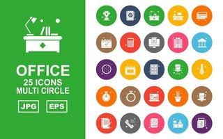 25 premium office multi circle icon pack vettore