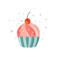 buon compleanno calligrafico lettering vettore torta rosa. gioia e divertimento festivo cartolina decorata cupcake. biglietto di auguri comico, poster, banner, web design e stampa su t-shirt