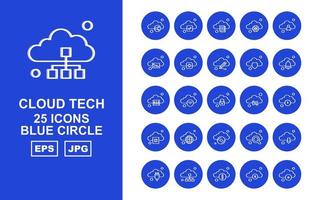 Pacchetto di 25 icone premium cloud tech blue circle vettore