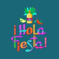 hola festa, decorato logo, cartone animato lettere, e simboli. vettore illustrazione.