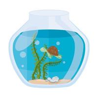 polpo acquario con acqua, alghe, animali marini dell'acquario vettore
