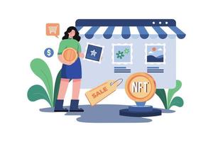 concetto di illustrazione del mercato nft su sfondo bianco vettore