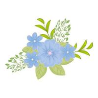 fiori blu con foglie disegno vettoriale