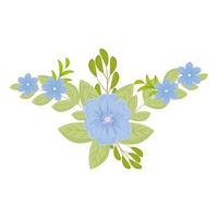 fiori blu con foglie disegno vettoriale