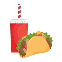fast food, taco cibo messicano con bevanda in bottiglia, su sfondo bianco vettore