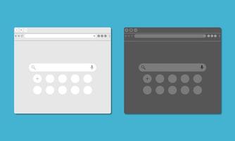 browser web di progettazione dell'interfaccia utente con modalità luce e modalità scura, progettazione dell'interfaccia utente del motore di ricerca. mokup del browser web vettore