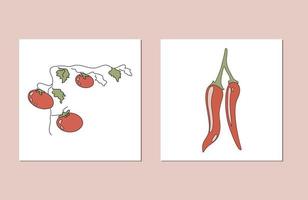 collezione di fresco rosso ciliegia pomodoro e Pepe. naturale la verdura, azienda agricola prodotti. vettore illustrazione