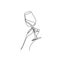 bicchiere di vino nel un' womans mano degustazione, brindare. mano disegnato vettore illustrazione.